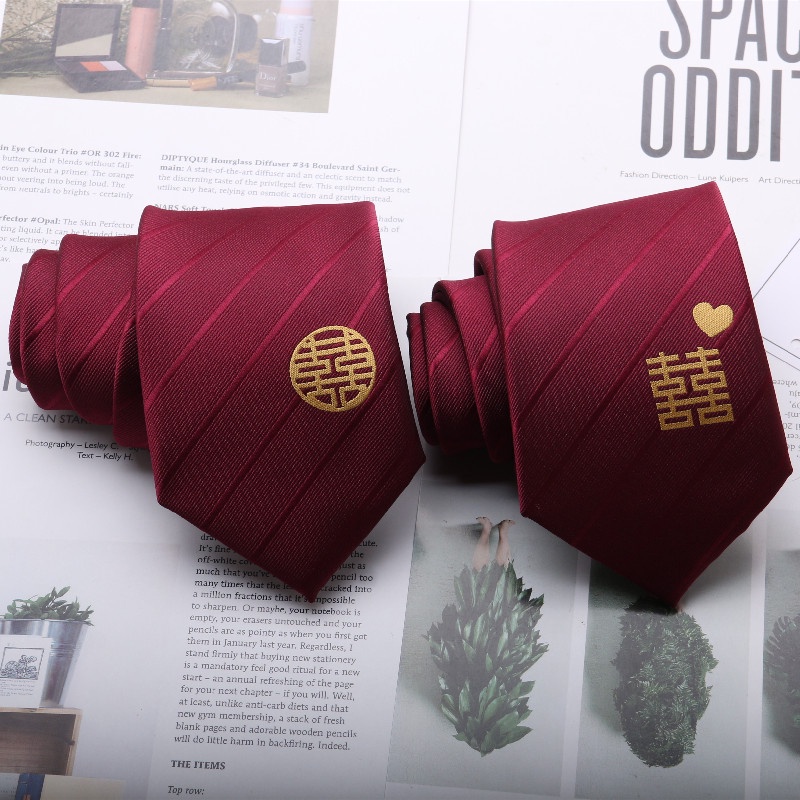 Cà Vạt Thêu Họa Tiết Màu Đỏ Rượu Vang 8cm Thời Trang Cho Chú Rể