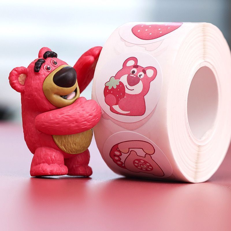 Bộ 500 Miếng Dán Tự Dính Hình Tròn Họa Tiết Gấu Dâu Tây Dễ Thương