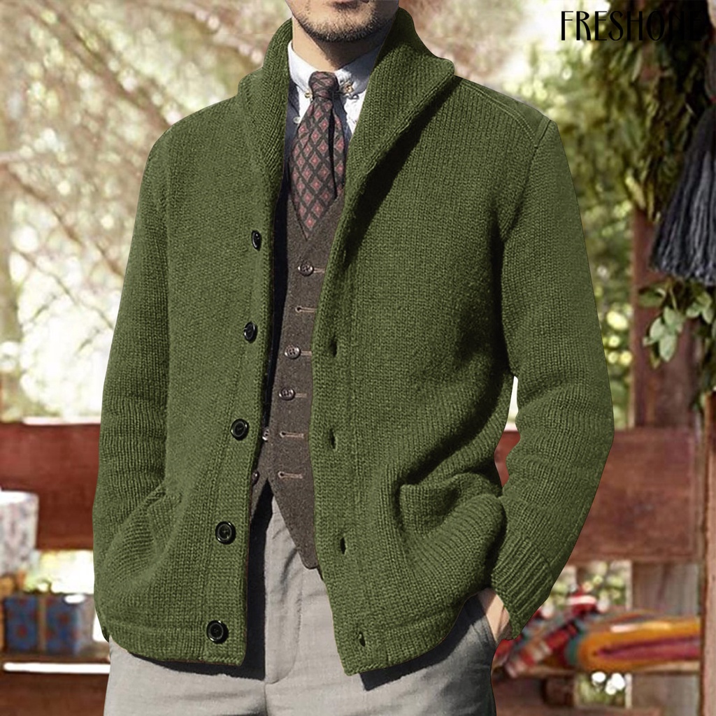 Áo Khoác cardigan Dệt Kim Dày Dặn Tay Dài Có Túi Màu Trơn Cài Nút Thời Trang Thu Đông Đường Phố Cho Nam