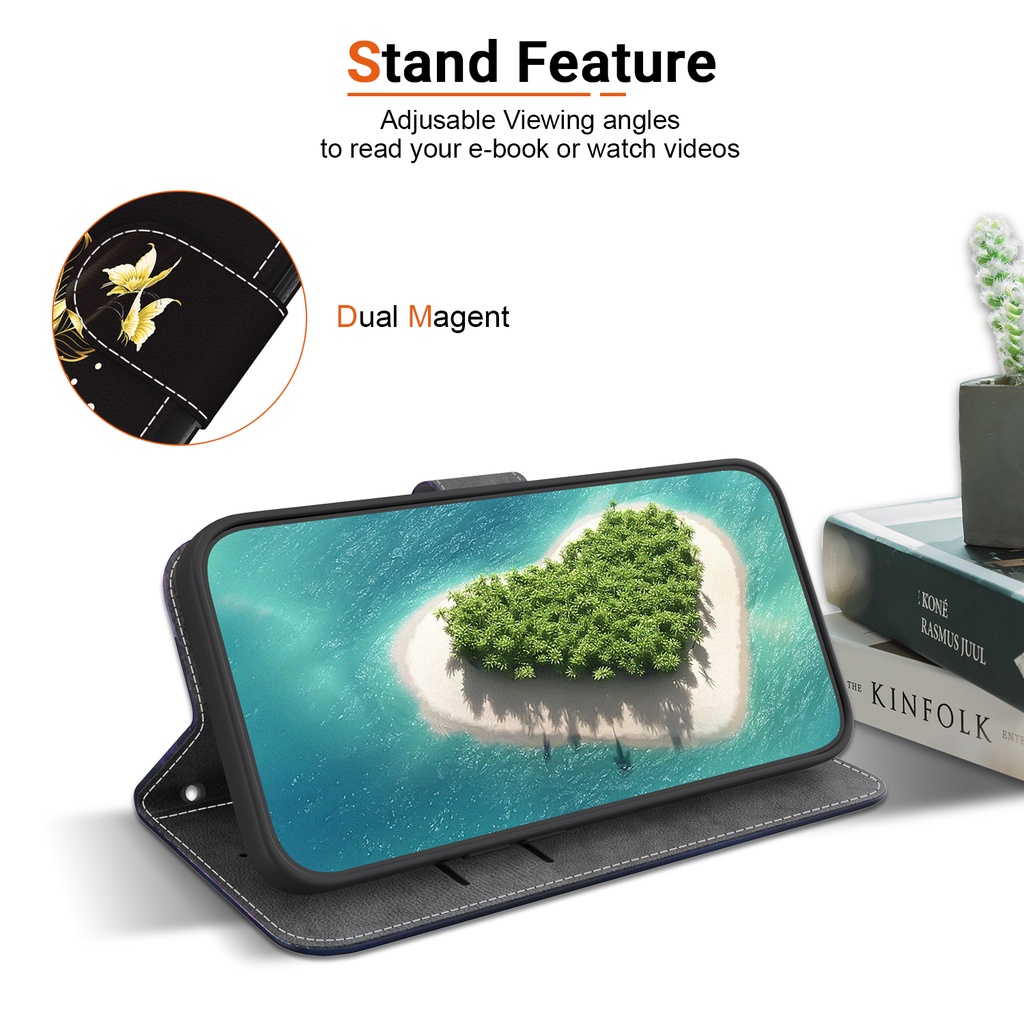 Bao Da Điện Thoại Nắp Gập Có Ngăn Đựng Thẻ Vẽ Hình Hoa Anh Đào Cho oppo reno 10 5g 10pro 5g 9 9pro 8t 8 8pro 7z 8z 4g 5g Ốp