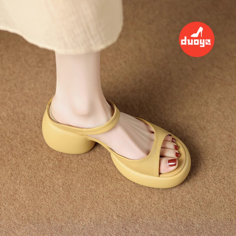 Duoya Tóc Thẳng ~  Dép Sandal Cao Gót Hở Ngón Đế Dày Bằng Da Thật Mềm Mại Thời Trang Thường Ngày Cho Nữ