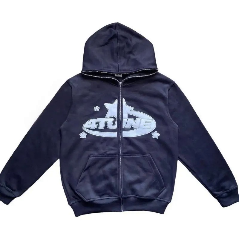 Y2k Áo Khoác hoodie Dáng Rộng Tay Dài Có Khóa Kéo In Chữ Và Ngôi Sao Phong Cách harajuku Đường Phố Cho Nam