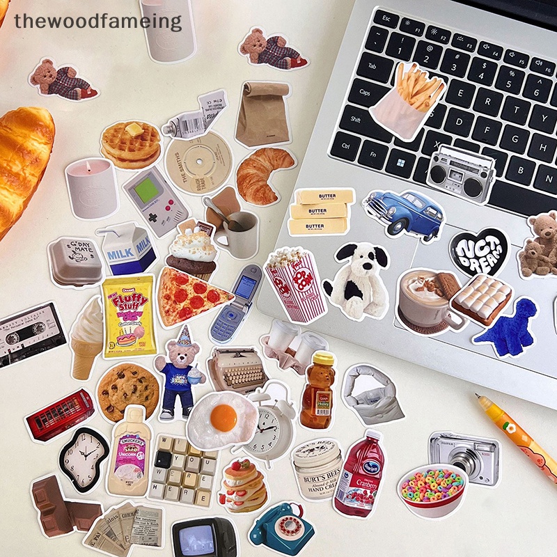 Thewoodfameing Set 50 sticker Dán Trang Trí laptop Điện Thoại Hình Thức Ăn Tráng Miệng Chống Thấm Nước