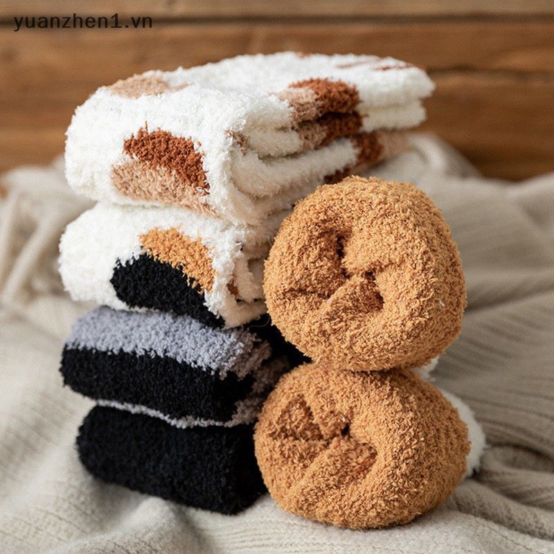 Vớ Lông Cừu Dày Giữ Ấm Mùa Đông In Hình Dấu Chân Chó Mèo 3d Dễ Thương