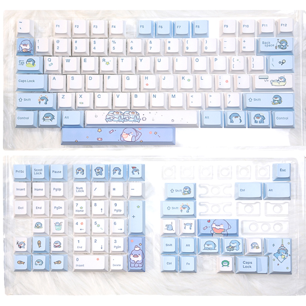 Bàn Phím Cơ oem 131 Phím Hình Cá Mập Màu Xanh Dương Sữa Dễ Thương