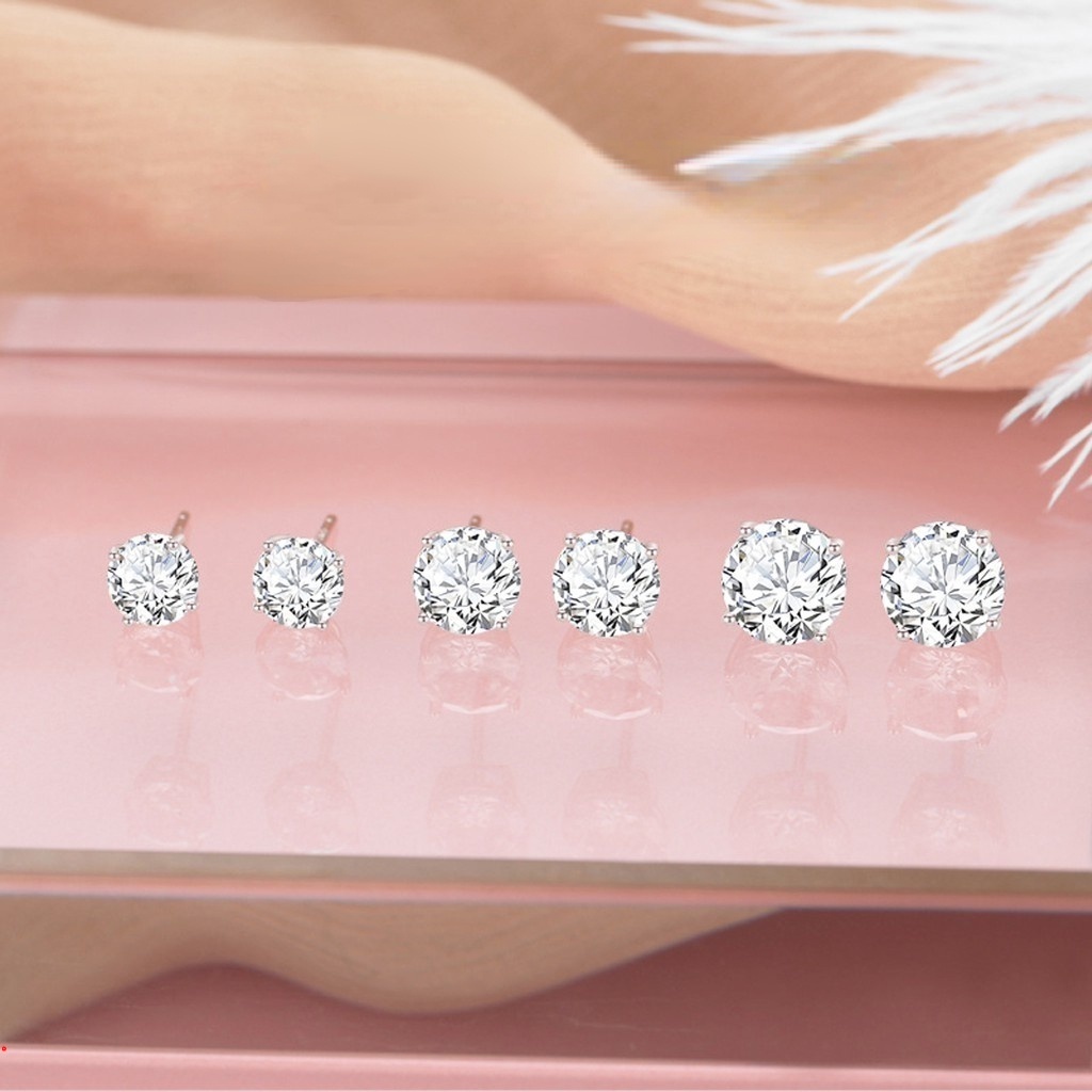 Bông Tai Mạ Bạc 925 Hình Tròn Đính Đá Nhiều Kích Cỡ Thời Trang Cho Nam Và Nữ