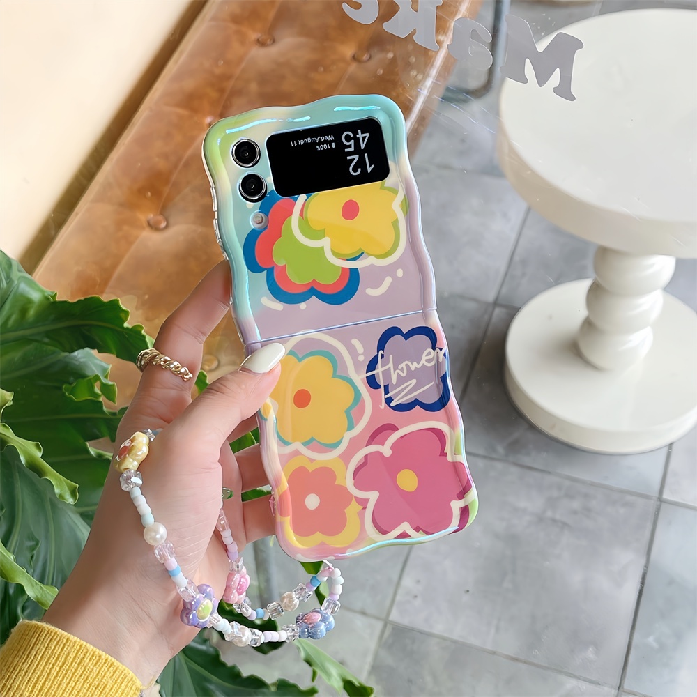 Bao Da Điện Thoại Mềm Mỏng Họa Tiết Hoa Có Dây Đeo Cho samsung galaxy z flip 5 3 4 flip3 flip4 z flip5
