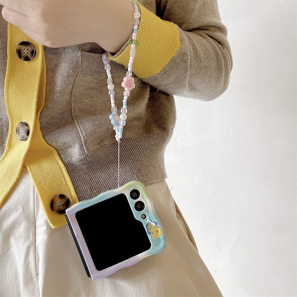 Bao Da Điện Thoại Mềm Mỏng Họa Tiết Hoa Có Dây Đeo Cho samsung galaxy z flip 5 3 4 flip3 flip4 z flip5