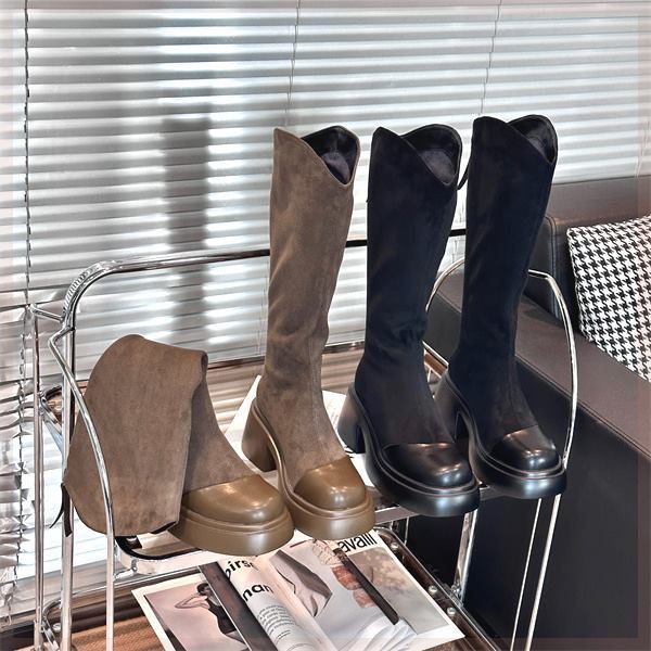 Little knight Giày Bốt Cổ Cao Qua Gối Đế Dày Co Giãn Phong Cách Anh Quốc Thời Trang Mùa Thu 2023