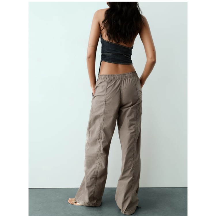 Zara Quần Dài Lưng Thun Dáng Rộng Có Khóa Gài Phong Cách Mùa Thu 235520207