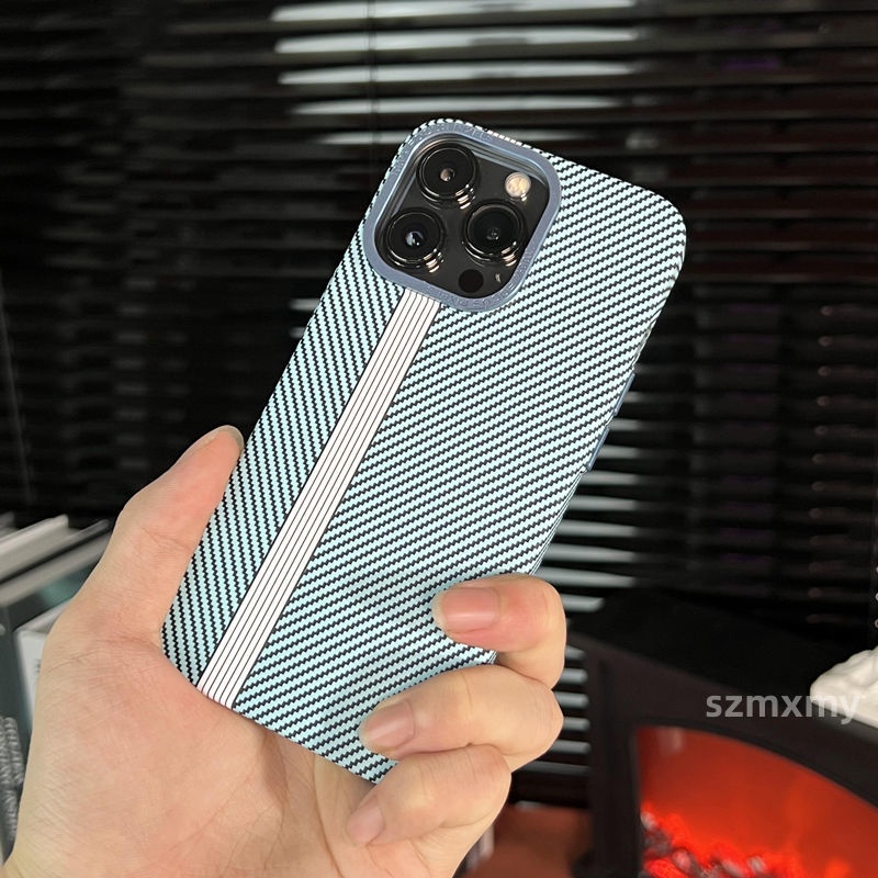 Ultra Ốp Điện Thoại Cứng Siêu Mỏng Họa Tiết Sợi carbon Màu Tương Phản Viền Kim Loại Cho iphone 15 14 13 12 pro max