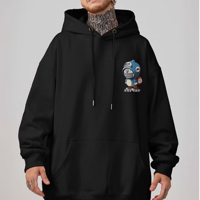 Áo Khoác hoodie Nam Tay Dài Dáng Rộng In Hình Mèo Máy doraemon Phong Cách Mỹ size m-8xl