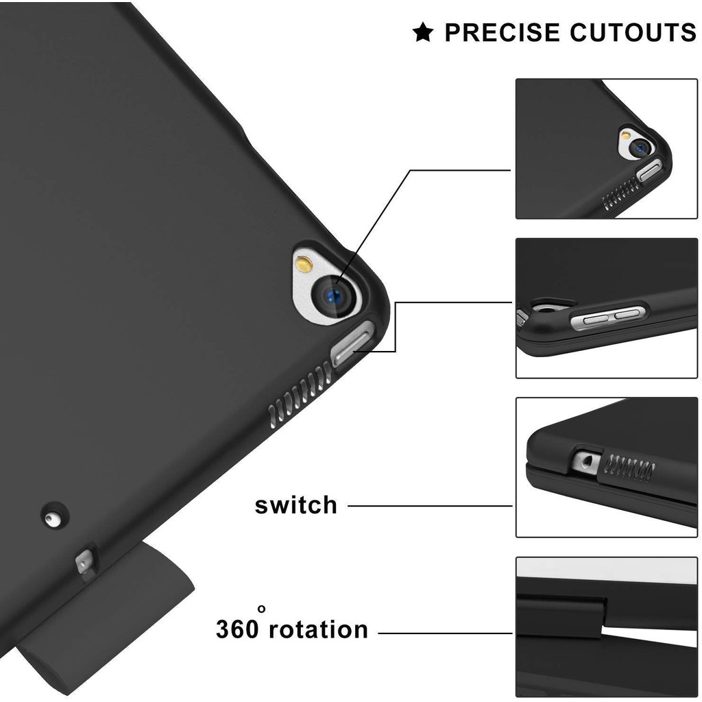Bao Da Máy Tính Bảng Có Bàn Phím bluetooth 360 Độ Tự Động Bật / Tắt Cho ipad 10.2 inch / air 5 / air 4 / ipad 10th gen / mini 6