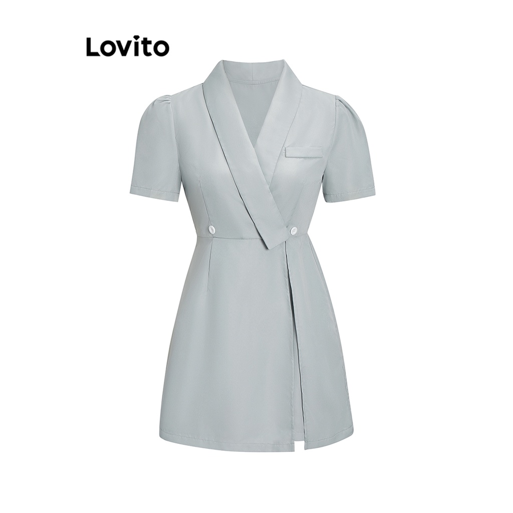 Lovito Đầm chữ a thiết kế công chúa giáng sinh hai lớp trơn thanh lịch cho nữ L68ED183 (Màu xanh da trời)