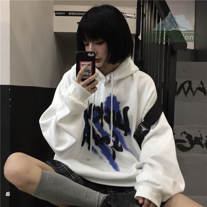 Áo hoodie Dáng Rộng In Chữ graffiti Phong Cách Hàn Quốc Thời Trang Thu Đông Dành Cho Nam Nữ