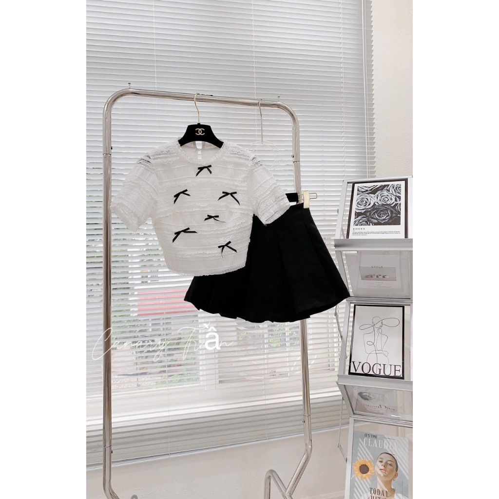 Set Áo Chất Xốp Đính Nơ Kèm Chân Váy Voan set 3 màu KÈM ẢNH THẬT