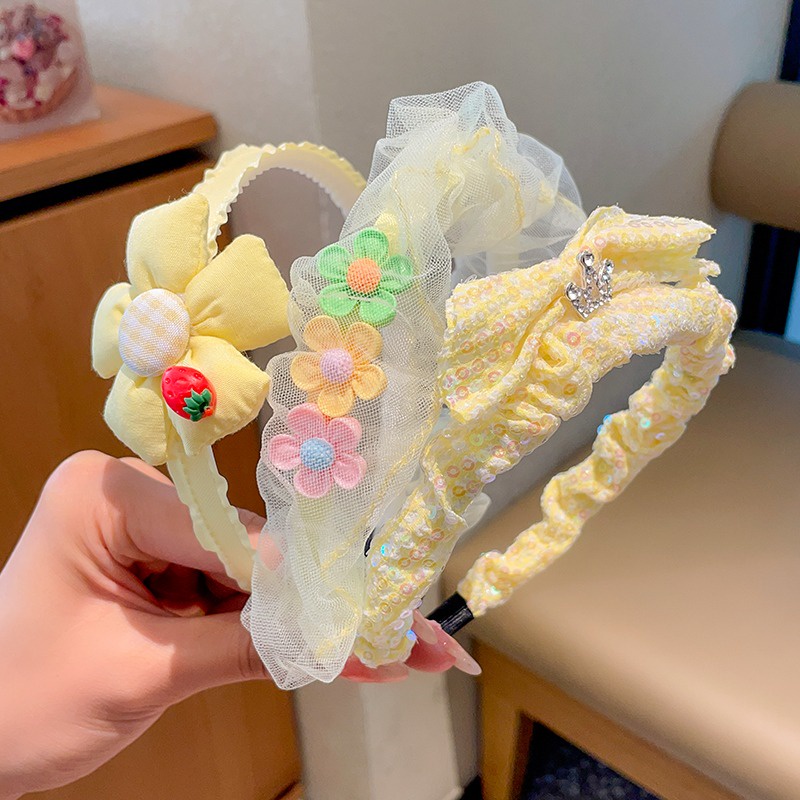 Set 3 Băng Đô Cài Tóc Đính Hoa Trà Sữa Màu Trà Sữa Dễ Thương Cho Bé Gái