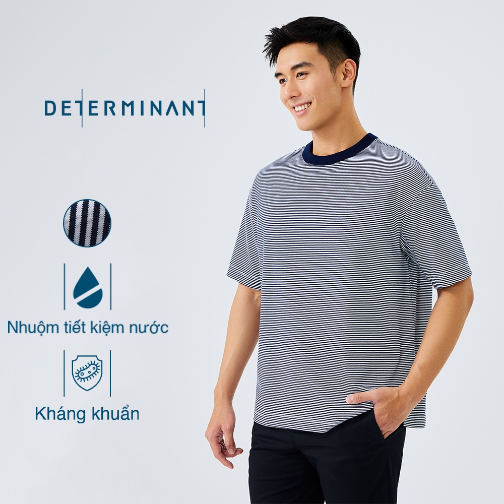 Áo thun nam tay lỡ Waterless Dye màu sọc xanh đậm BLWH01 - T08