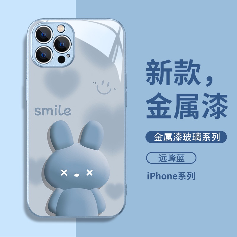 Ốp Điện Thoại Màu Xanh Dương Họa Tiết Chú Thỏ / Trái Tim Thời Trang Cho iphone 15promax 14plus 12 13promax 7 8 xr xsmax