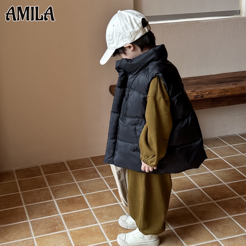 Amila Áo Khoác Phao Không Tay Chất Liệu cotton Dày Dặn Thời Trang Cho Bé Trai Và Bé Gái Trung Niên