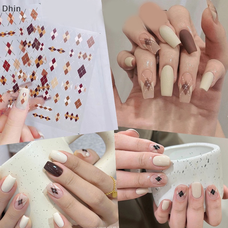 1 Tờ Nhãn Dán Trang Trí Móng Tay 3d Tự Dính Họa Tiết Kẻ Sọc Caro Màu caramel