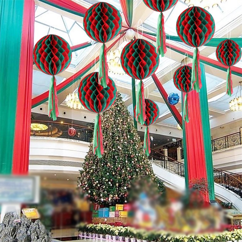 Mũ ông già Noel tổ ong Đồ trang trí Giáng sinh Mũ cây thông Noel Trang trí lễ hội Giáng sinh/Cây treo biểu ngữ Giáng sinh Cờ bố trí trần nhà