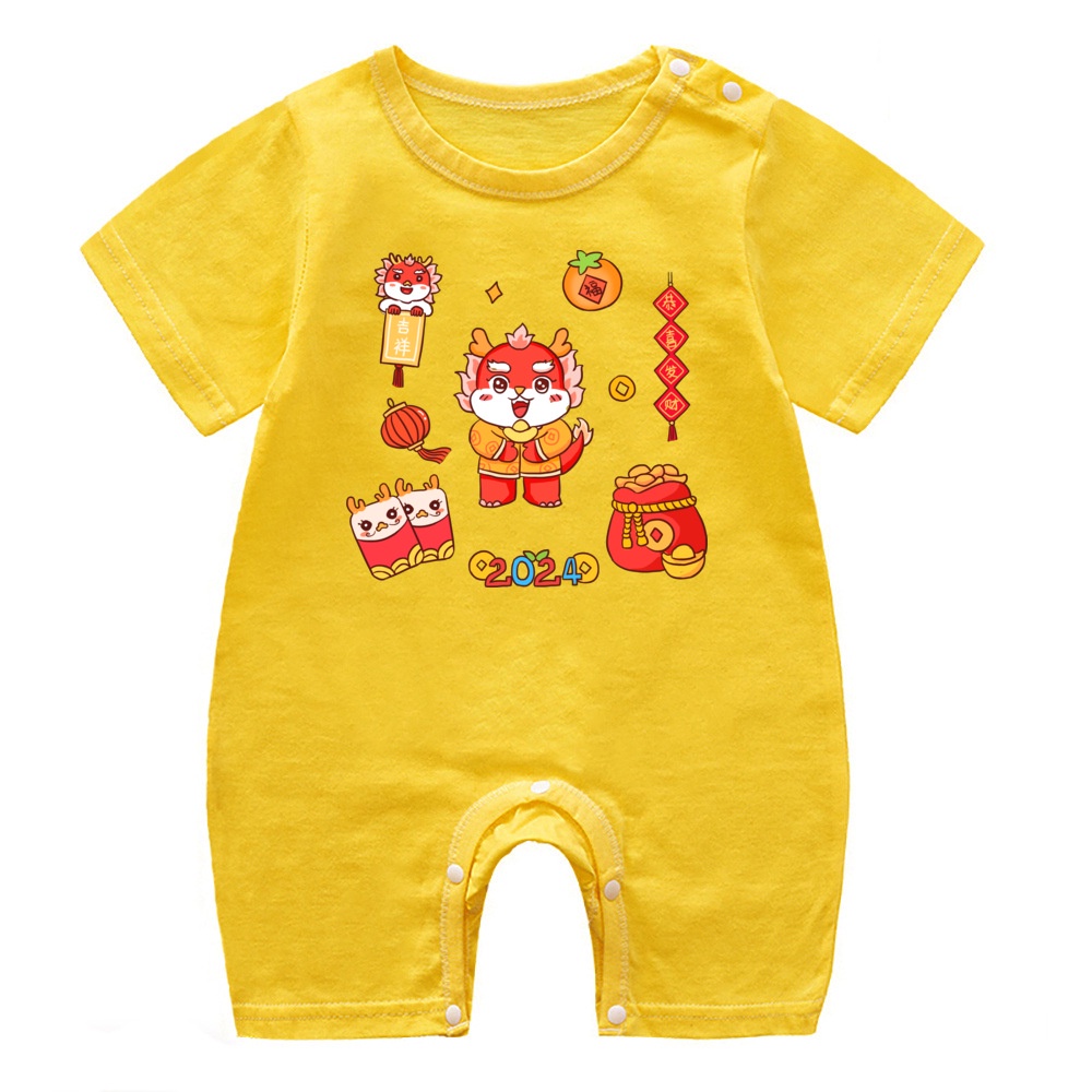 Áo Liền Quần Bằng cotton Mềm Mại In Hình Rồng cny Năm Mới 2024 Cho Bé Sơ Sinh
