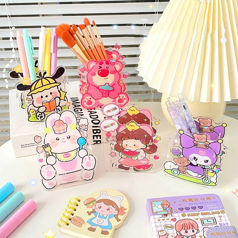 SANRIO Squar1 Hộp Đựng Bút Bằng acrylic Hình Gấu / Dâu Tây diy Đáng Yêu