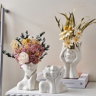 Bình hoa sứ trắng hình cô gái, chậu hoa hình cô gái độc đáo - Gọn Decor