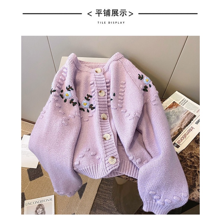 Skms Áo Khoác cardigan Dệt Kim Tay Dài Cổ Tròn Thêu Họa Tiết Thời Trang Thu Đông 2023