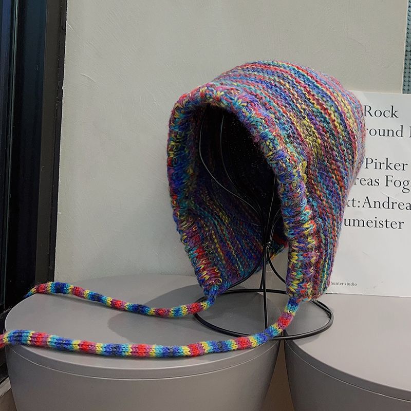 Mũ Len Dệt Kim Màu gradient Phong Cách Thu Đông Ấm Áp Cho Nữ lei feng