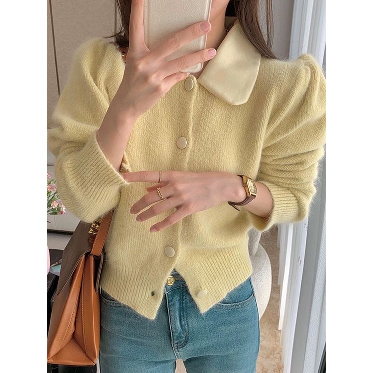 Áo Khoác cardigan Dệt Kim Cổ polo Dáng Rộng Thời Trang Thu Đông Phong Cách Hàn Quốc Cho Nữ