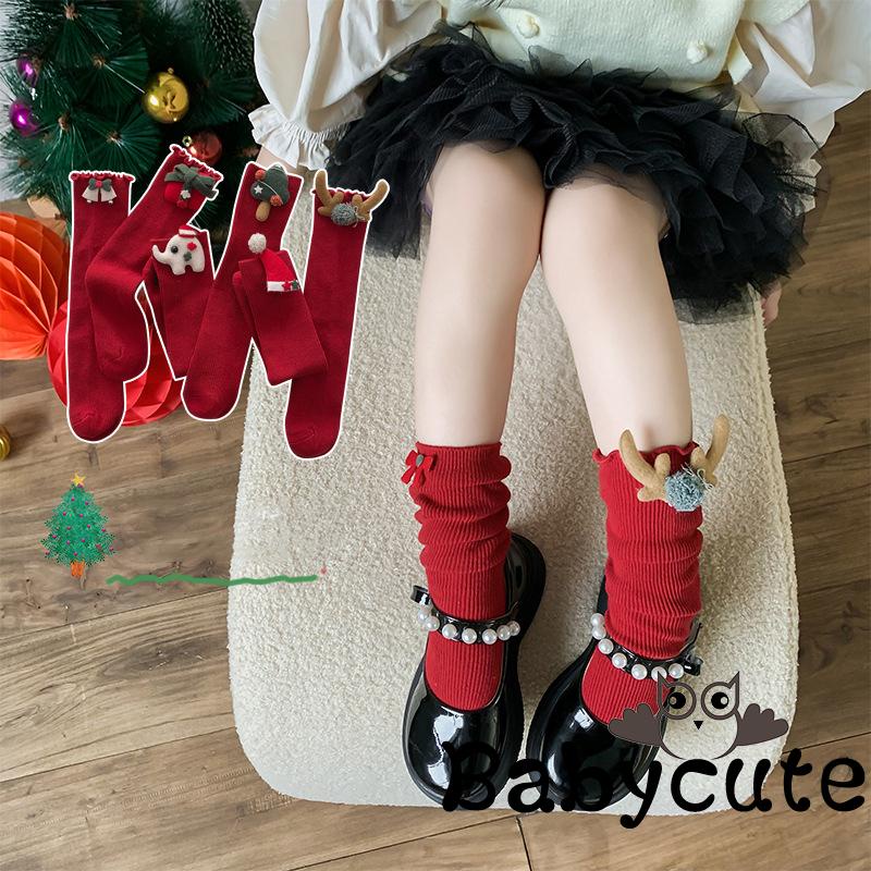 Vớ cotton Cổ Cao Đính Búp Bê 3d Phong Cách Giáng Sinh Dễ Thương Dành Cho Bé Gái