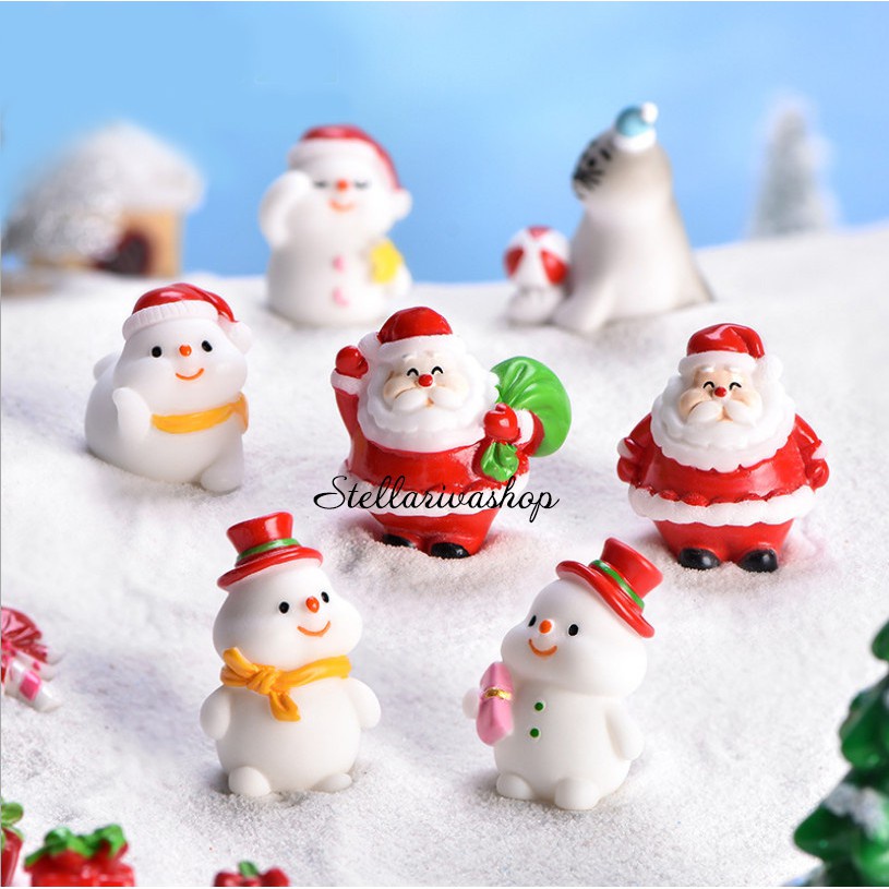 Mô hình ông già noel, người tuyết dễ thương trang trí bàn học giáng sinh, terrarium noel