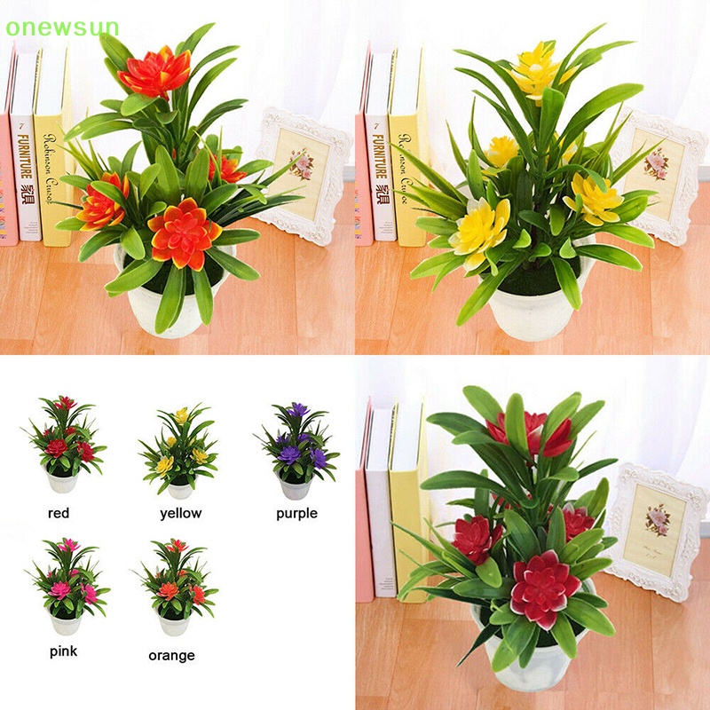 Chậu Hoa Giả 5 Bông Trang Trí Sân Vườn Ngoài Trời Mới