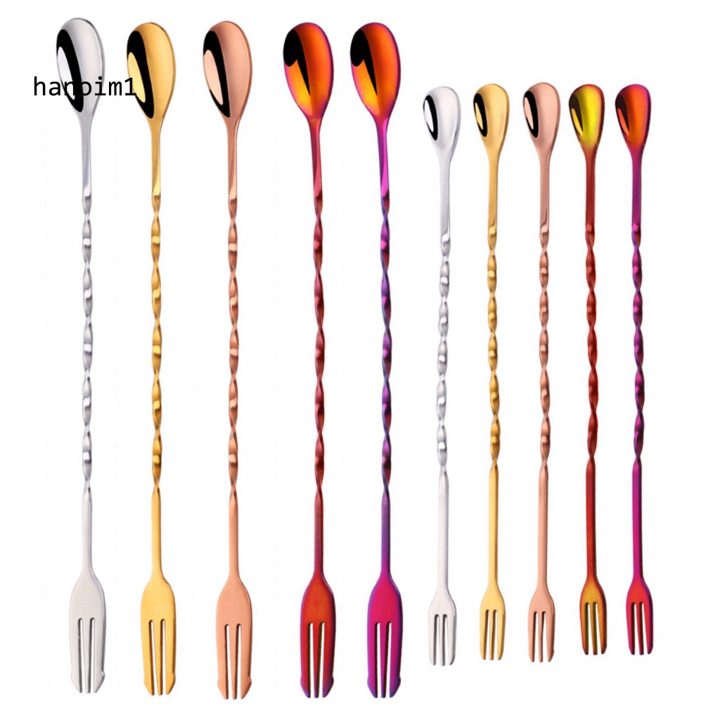 Muỗng Khuấy cocktail Hai Đầu Tay Cầm Dài Bằng Thép Không Gỉ Dễ Vệ Sinh