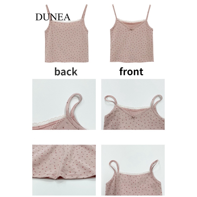 DUNEA Áo Hai Dây Phối Ren Hoa Ngọt Ngào Thời Trang Mùa Hè Cho Nữ