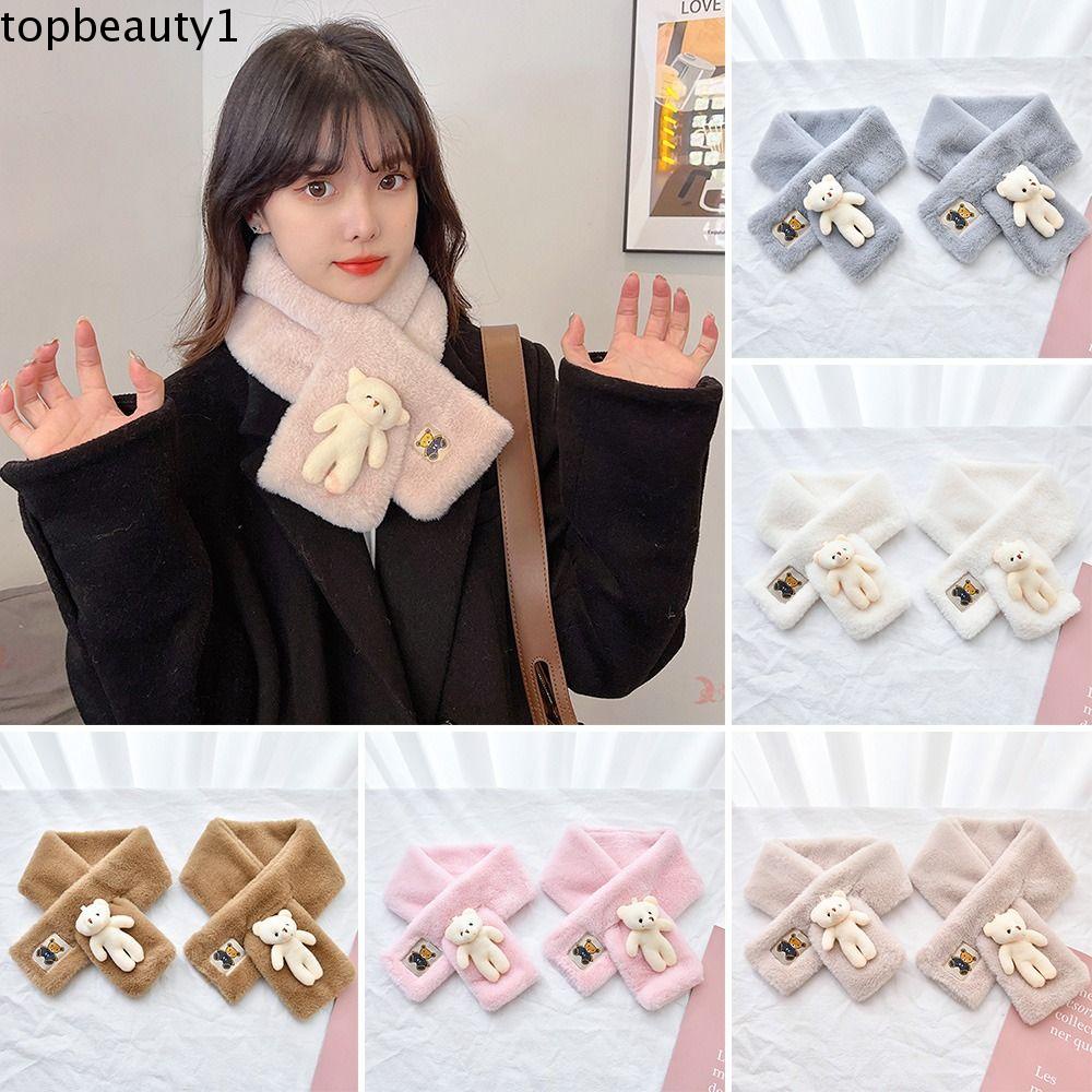 Topbeauty 1 Khăn Choàng Cổ Bằng Vải Lông Cừu Mềm Mại Giữ Ấm Hình Gấu Dễ Thương Thời Trang Dành Cho Gia Đình