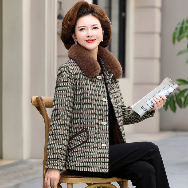 Áo Khoác Lót Lông Cừu Dáng Ngắn Phong Cách Phương Tây Thời Trang Mùa Đông Cho Phụ Nữ Trung Niên