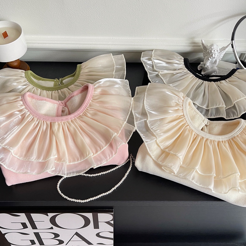 ÁO THUN DÀI TAY CỔ VIỀN BÈO BẮT SÁNG 2 LỚP XINH XẮN CHO BÉ- HÀNG QCCC