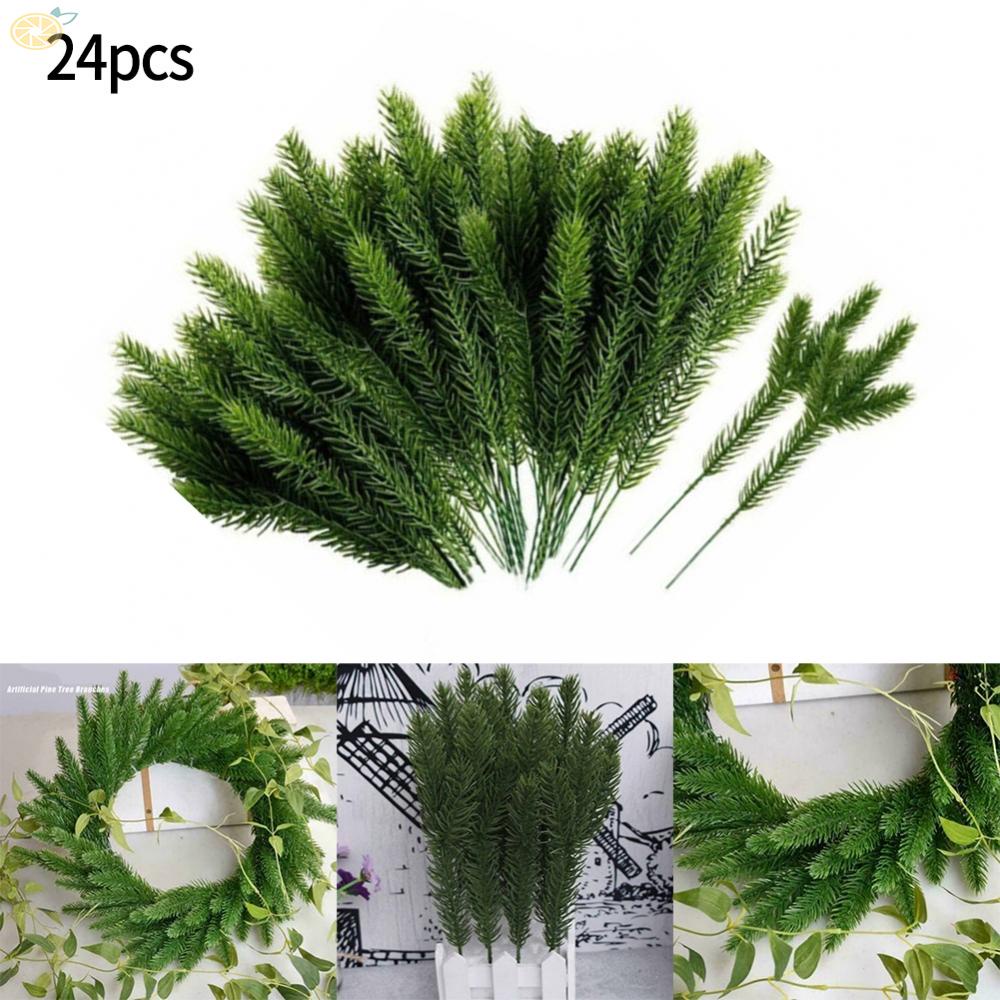 Artificial Christmas Plants Pine Needle Branches for Party Decorations Set of 24