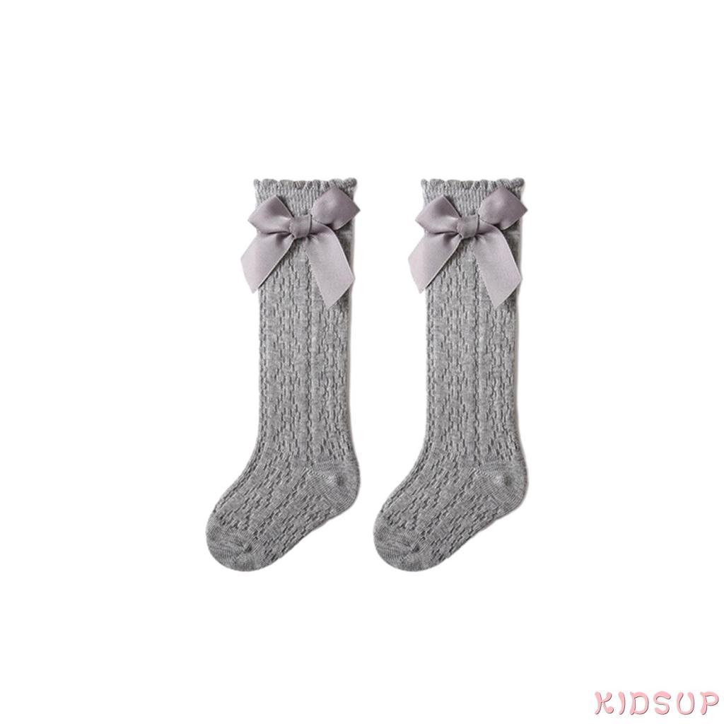 Kidsup1 Vớ Dài Qua Gối Phối Lưới Mỏng Màu Trơn Đính Nơ Kiểu Công Chúa Dễ Thương Cho Bé Gái