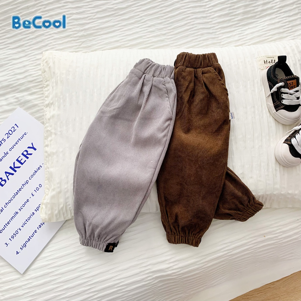 Quần Dài Nhung Chữ R Cho Bé Chất Nhung Tăm Cao Cấp BeCool, Quần Dài Thu Đông Cho Bé Từ 10-27kg