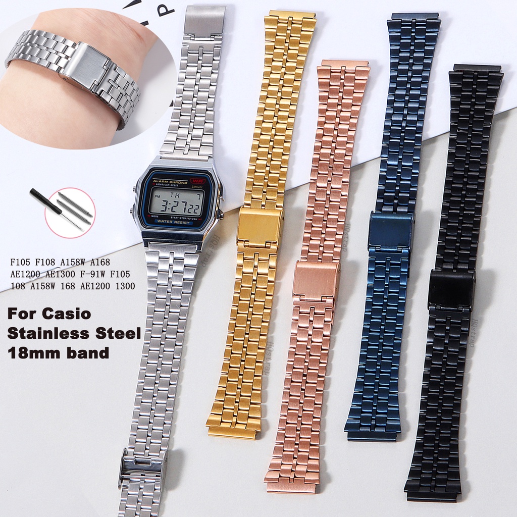 Dây Đeo Inox Cho Đồng Hồ casio 18mm f105 f108 a158w a168 ae1200 ae130 sgw400 f91w f84
