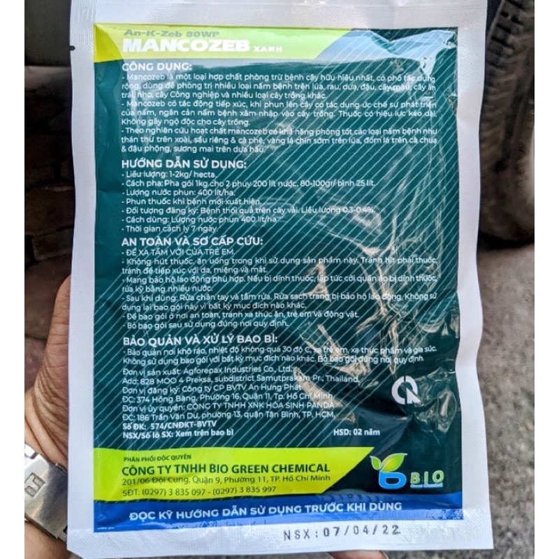 Thuốc trừ bệnh Mancozeb, Man xanh UPL, Man xanh Ấn Độ 100gram trừ bệnh vàng lá, thán thư, Sương mai...