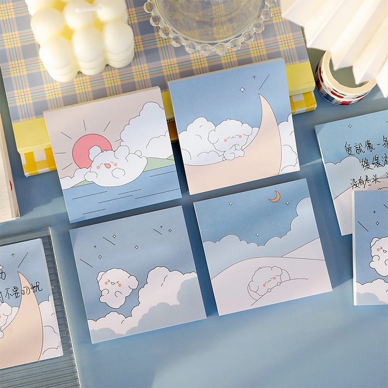 Tệp giấy note giấy ghi chú phong cách aesthetic hoạt hình dễ thương tệp 80 trang size 8*8cm dùng hàng ngày, học tập