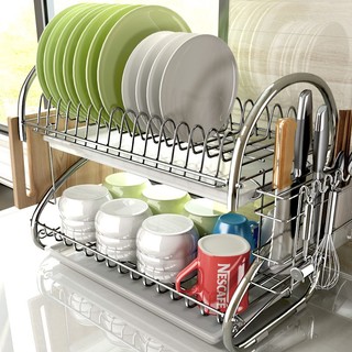 Giá Úp Bát Đĩa 2 Tầng Inox có khay hứng nước