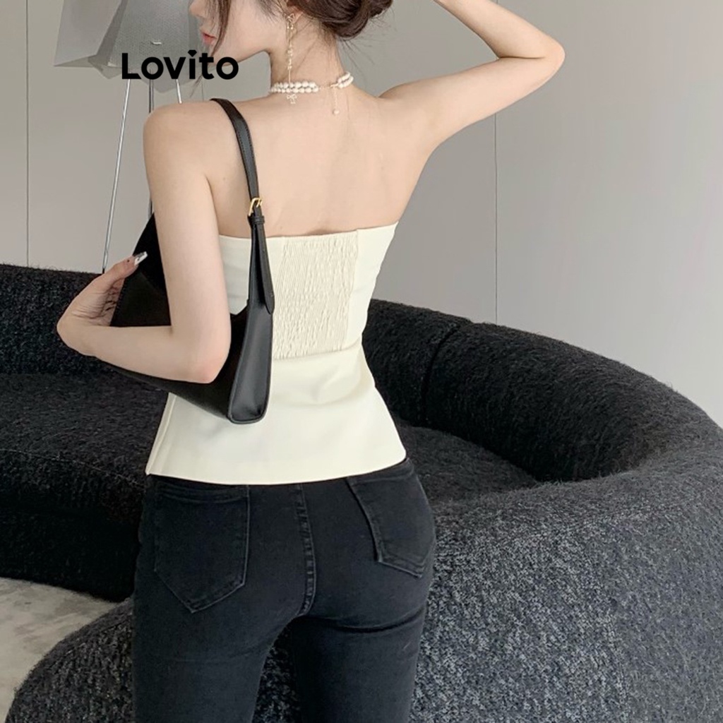 Lovito Áo ba lỗ giả có nút phía trước thanh lịch dành cho nữ LNE37310