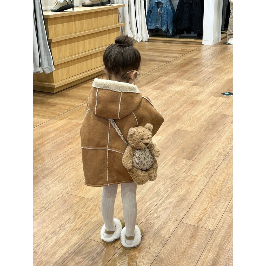 Áo khoác dạ nỉ lót lông bé gái AG813 sz 90-140, thời trang trẻ em mùa đông 2023