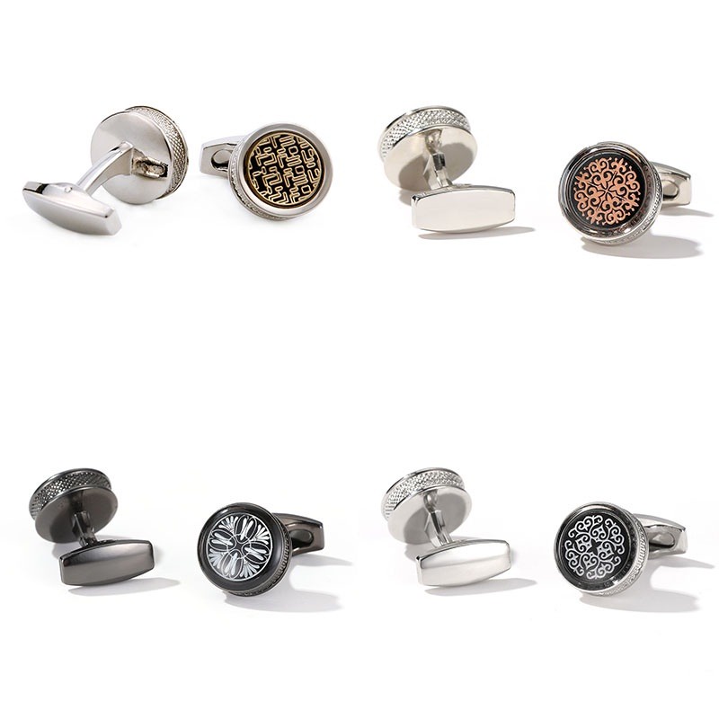 Khuy Măng Sét Áo Sơ Mi Hình Tròn Họa Tiết Màu Vàng Hợp Thời Trang Cho Nam